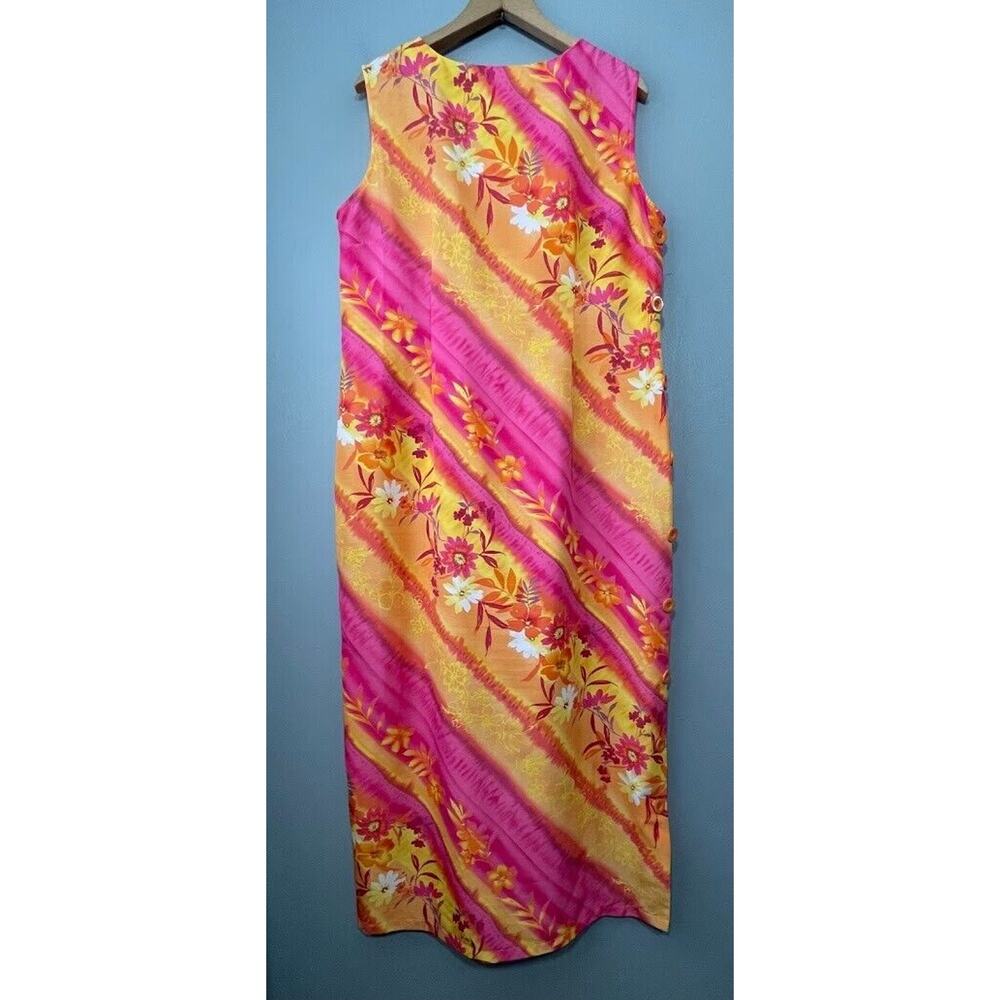 Spago Size 16 Flower Power Bright Dopamine Floral Sleeveless Maxi Dress 60s